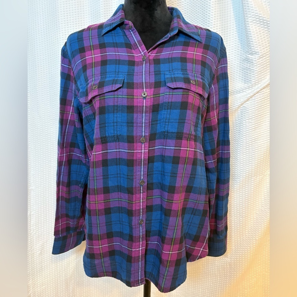 Chaps 100% cotton plaid flannel long sleeve button down shirt size Large